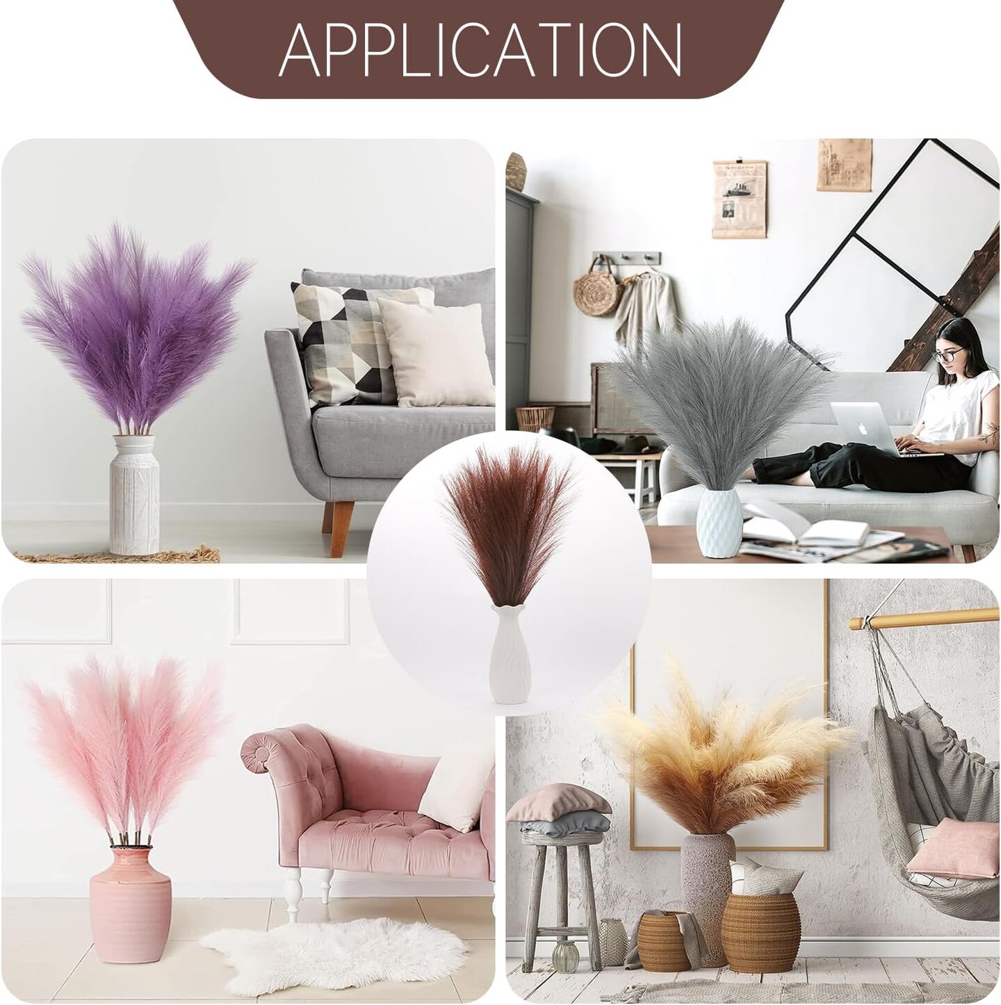 Faux Pampas Grass Short Decor (Dark Coffee)