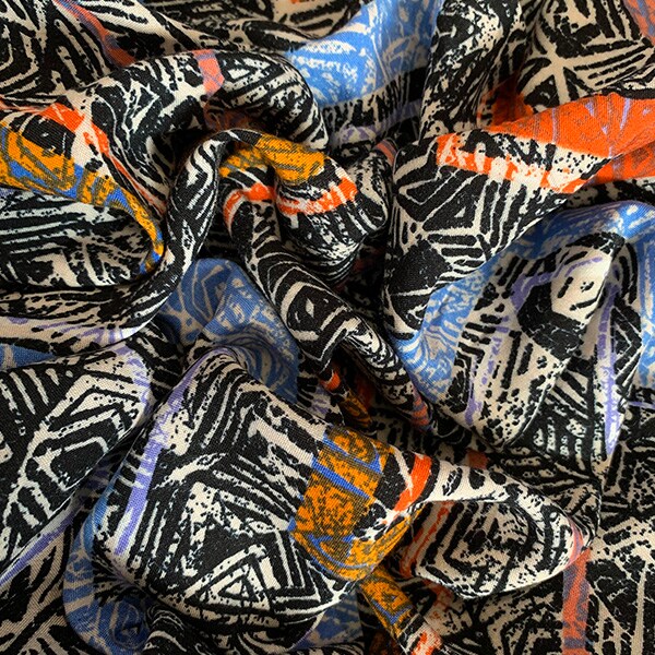 Black and Gray Aztec Multi Print Rayon Challis Fabric By the Yard