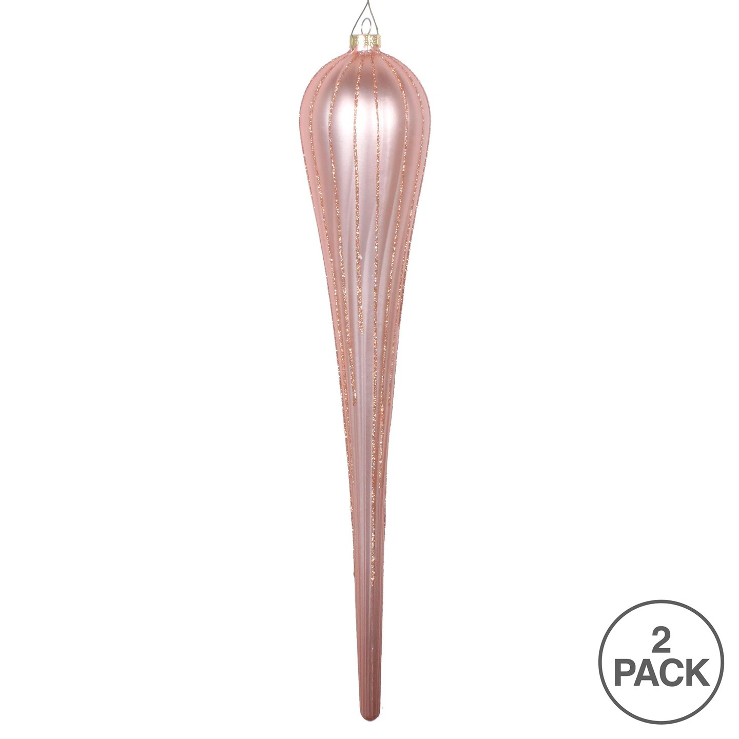 Vickerman 15.75" Rose Gold Glitter Drop Orn 2/Bag - MT195158D