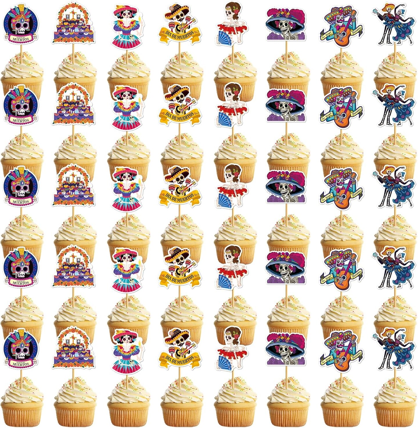 40Pcs Halloween Day of the Dead Cupcake Topper Pick