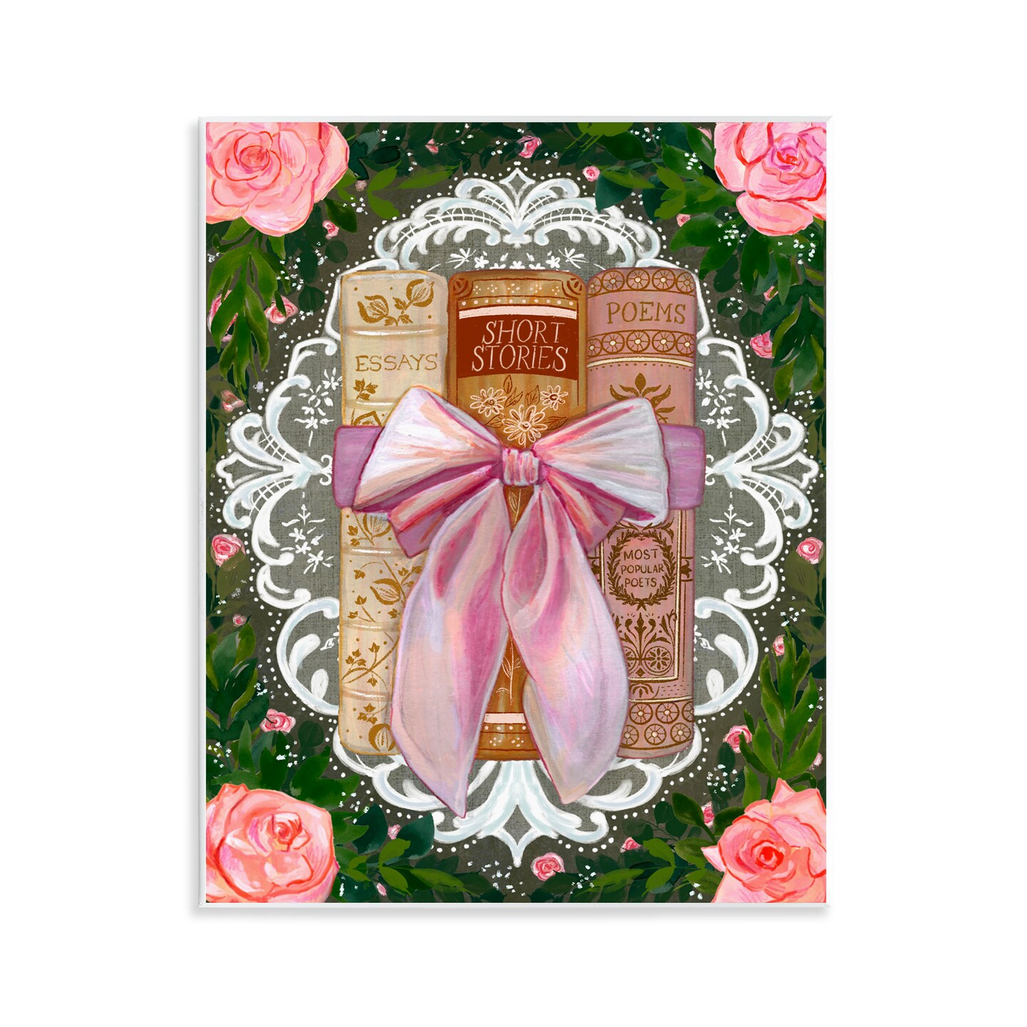 Stupell Industries Romantic Books with Lace Wall Plaque, design by Glad You're Here Co.