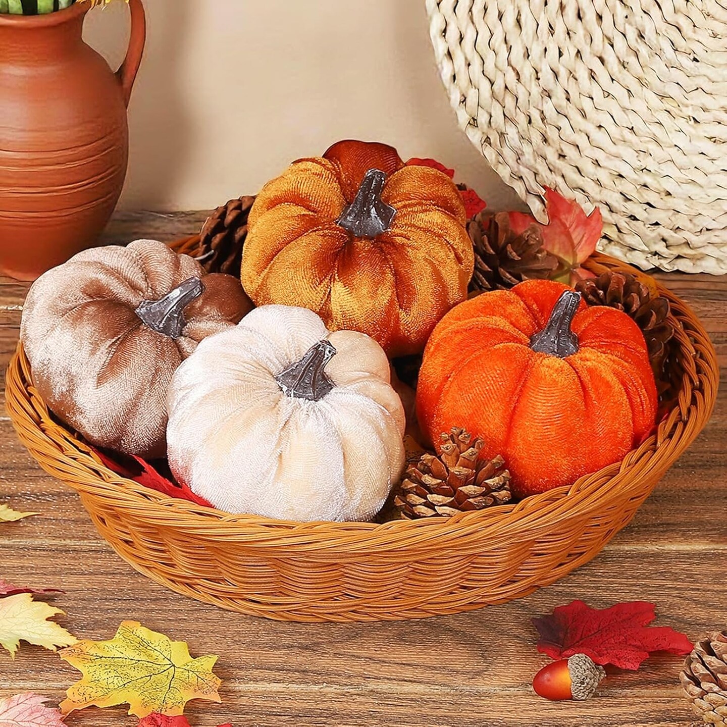 4PCS Artificial Velvet Fall Pumpkins (Small)