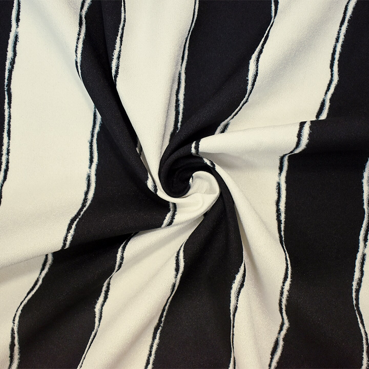 Black-Pearl White Poly Stripe Printed Stretch Crepe Momie Woven Fabric By the Yard