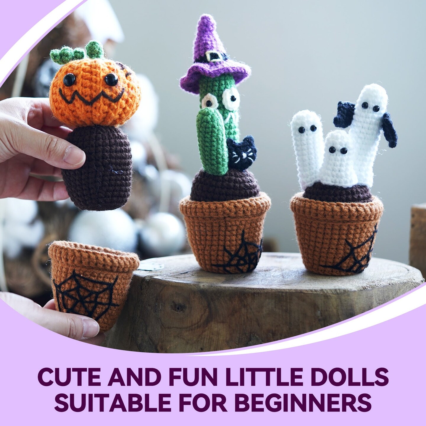 Halloween Plants with Ghost Amigurumi DIY Crochet Kit Wizardi F07N8-M226