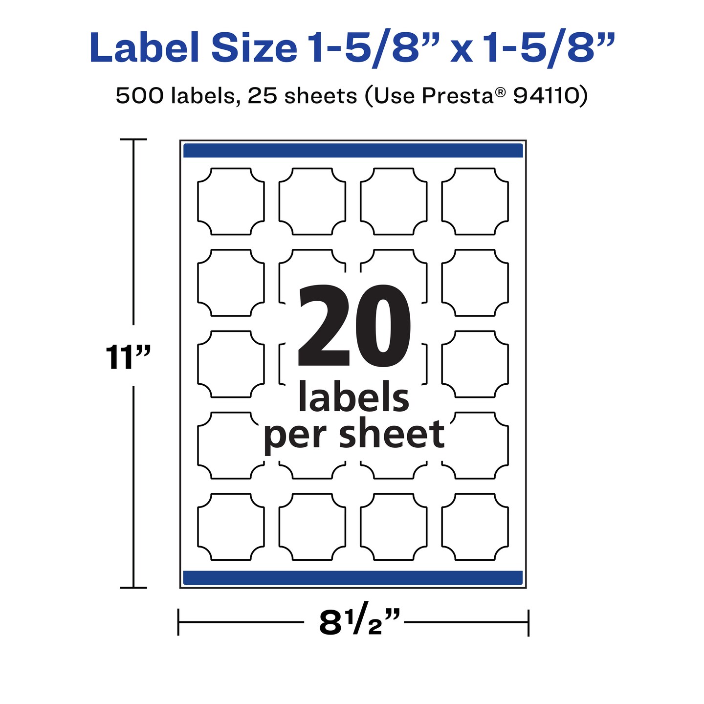 Avery White Square Scalloped Labels, 1-5/8&#x22; x 1-5/8&#x22;