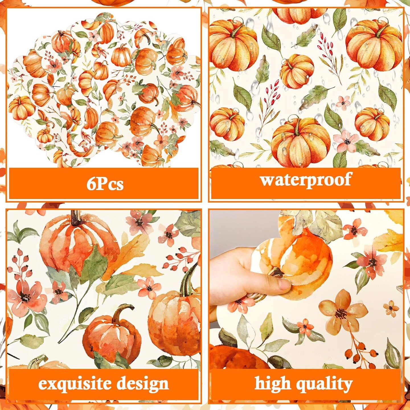 6 Pcs Fall Watercolor Placemats 12 x 17 Inches(Yellow)