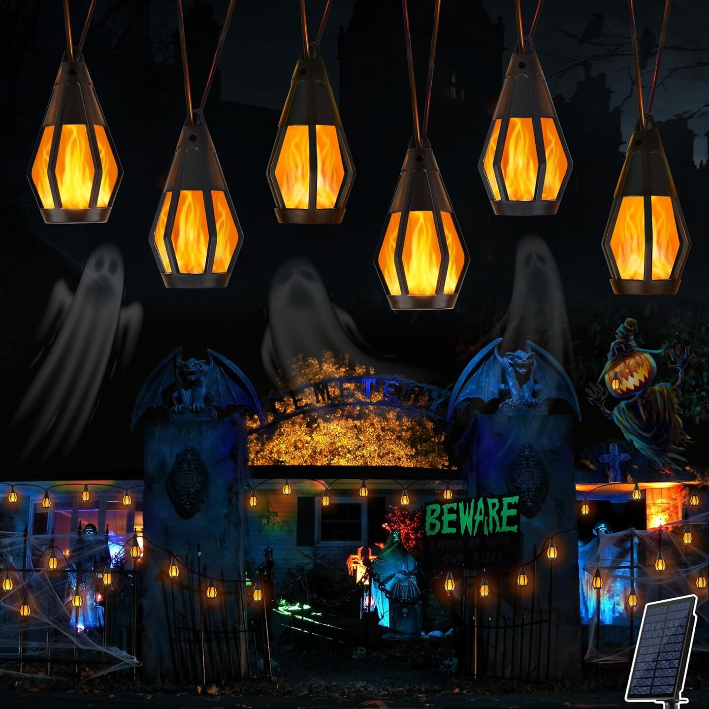 Solar Halloween Lights Outdoor (&#x9;Warm White)