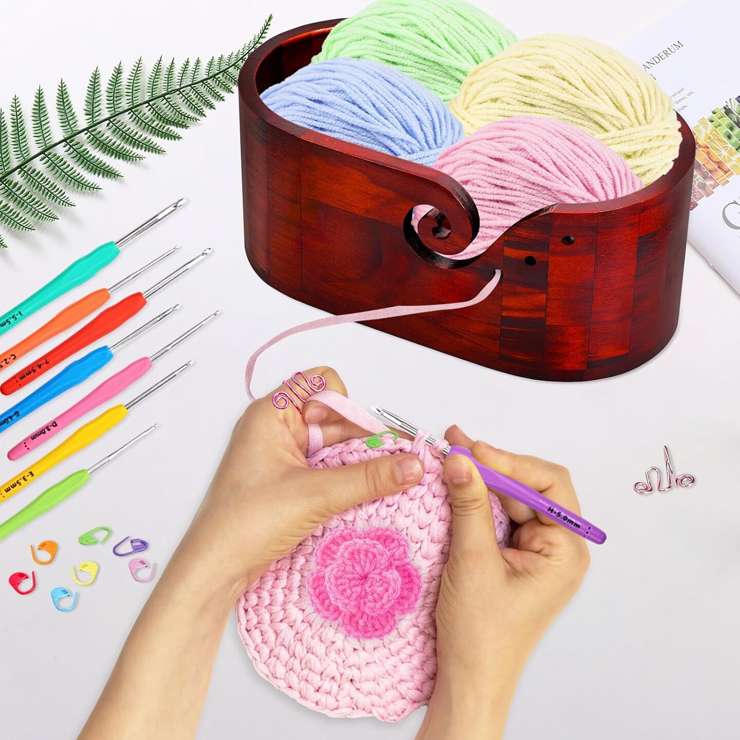 66 Pack Crochet Kit -Large Yarn Bowls for Crocheting,Crochet Storage (Include 9 Sizes Crochet Hook Set)