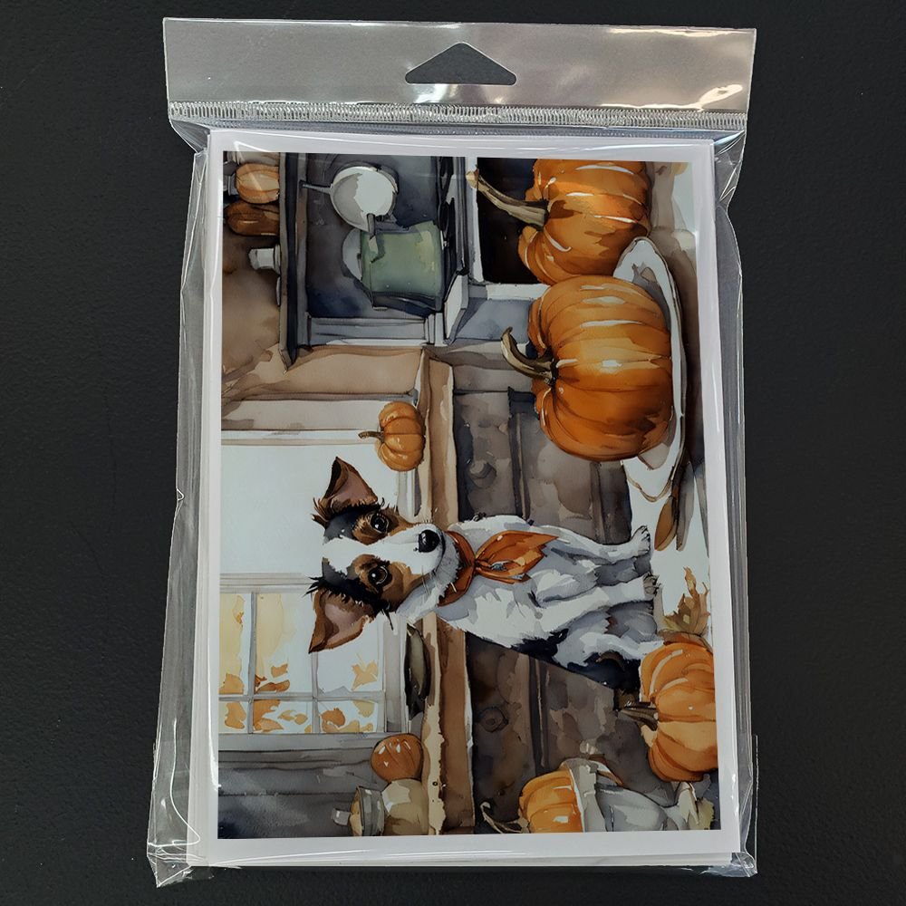 Edge Collections - 5" x 7" - Multicolor - Jack Russell Terrier Fall Kitchen Pumpkins Greeting Cards - 8 Pieces