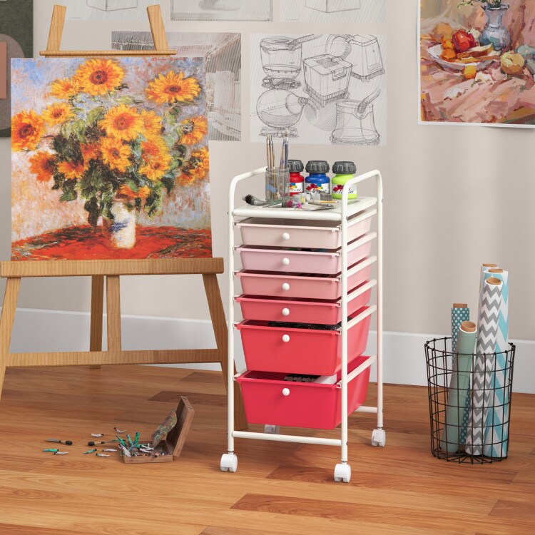 6 Drawer Storage Cart with Wheels PP Plastic Organizer Unit Steel Frame Rolling Utility Trolley for Home Office Bathroom Kitchen Organization Multi Purpose