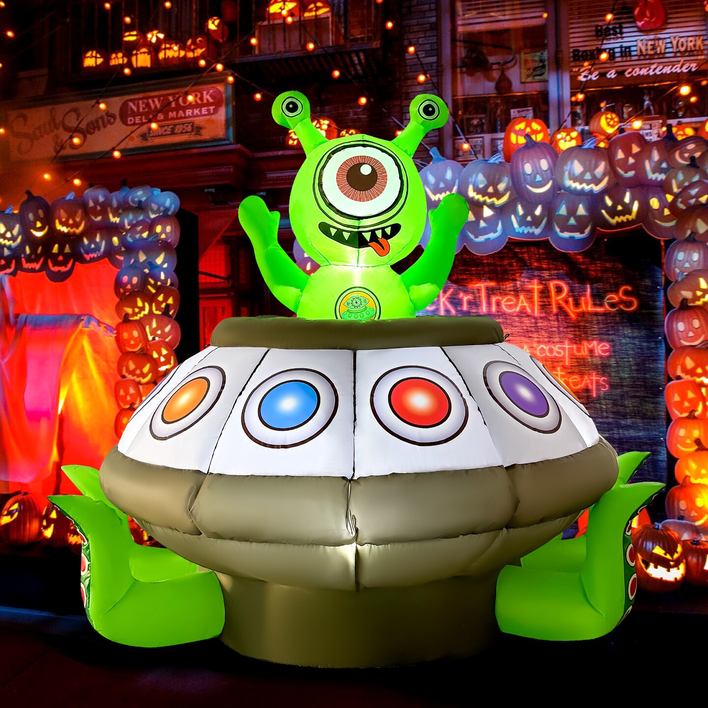 GOOSH 5.2FT Animated Inflatable Alien in UFO – Light-Up Halloween Yard Decoration