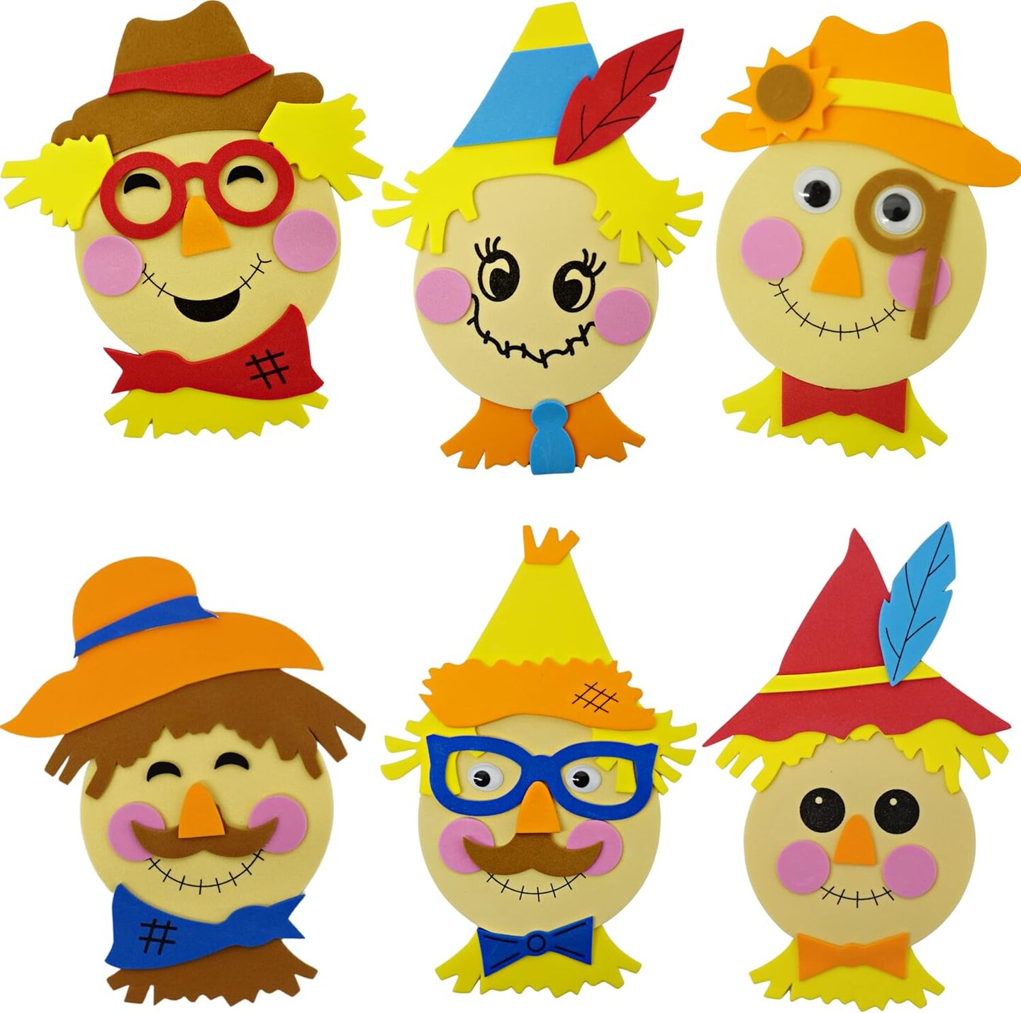 4E&#x27;s Novelty Scarecrow Fall Crafts for Kids (12 Pack) &#x2013; Foam Self Adhesive Thanksgiving Crafts with Magnet, DIY Halloween &#x26; Harvest Arts and Crafts Activity Kit, Classroom &#x26; Party Favors