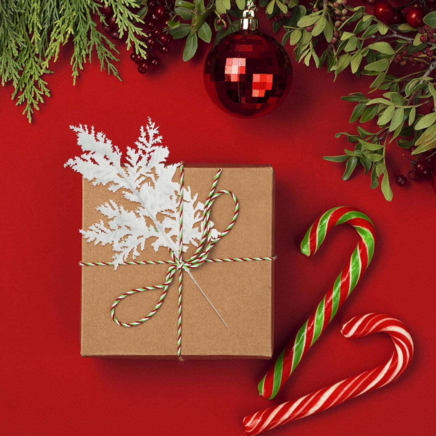24pcs Artificial Pine Needles Glitter Christmas (White)