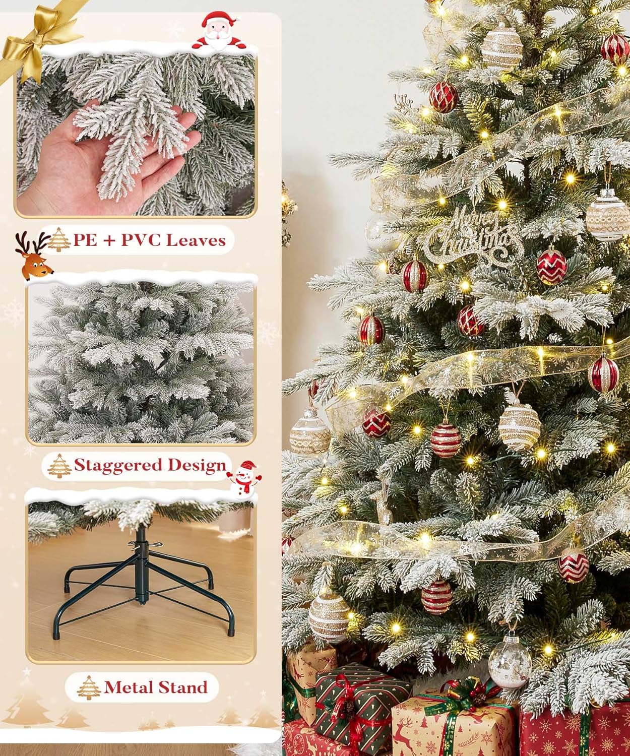 5ft Artificial Christmas Tree(Green and White)48.03"D x 48.03"W x 60.24"H