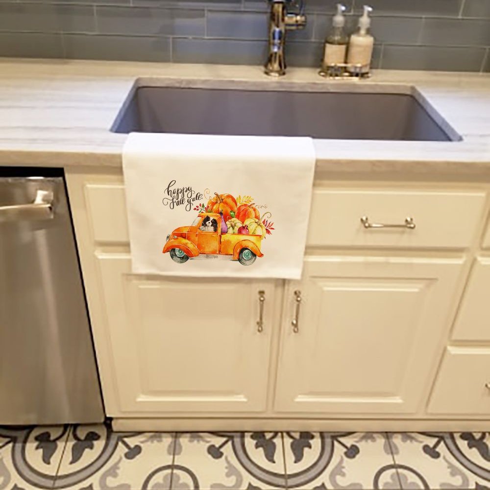 Edge Collections - 19" x 28" - White - Fall Harvest Tricolor Cavalier Spaniel Kitchen Towel - 2 Pieces
