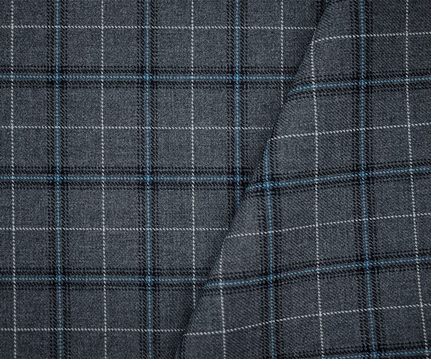 Gray-Blue-Multi Poly-Wool Plaid Woven Twill Suiting Fabric By the Yard