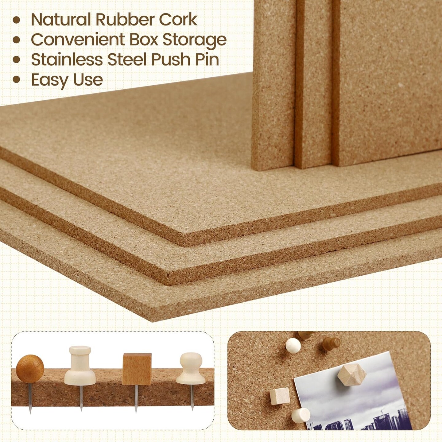 6 Pack Cork Boards 36" x 24" with 4 Frameless Cork Strips(Beige)