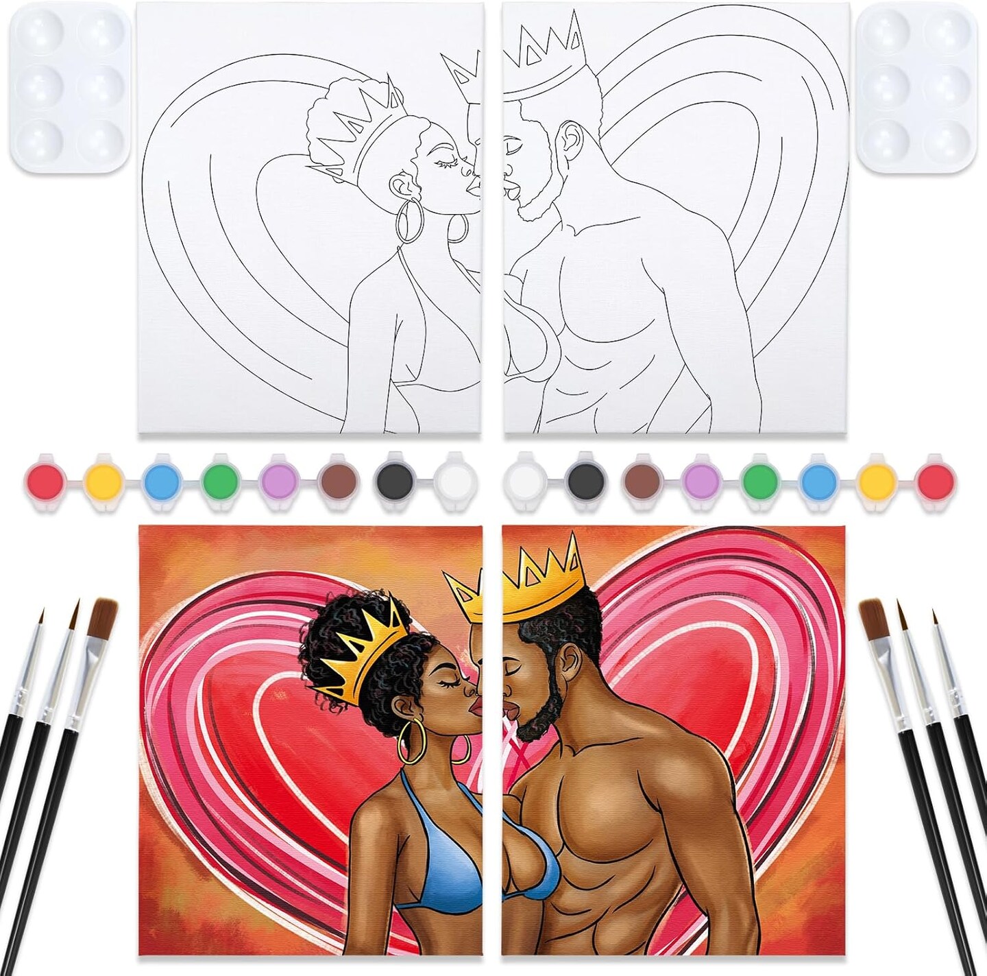 2 Pack Date Night Canvas Painting Kit - 8 x10 Inches (Afro Couple)