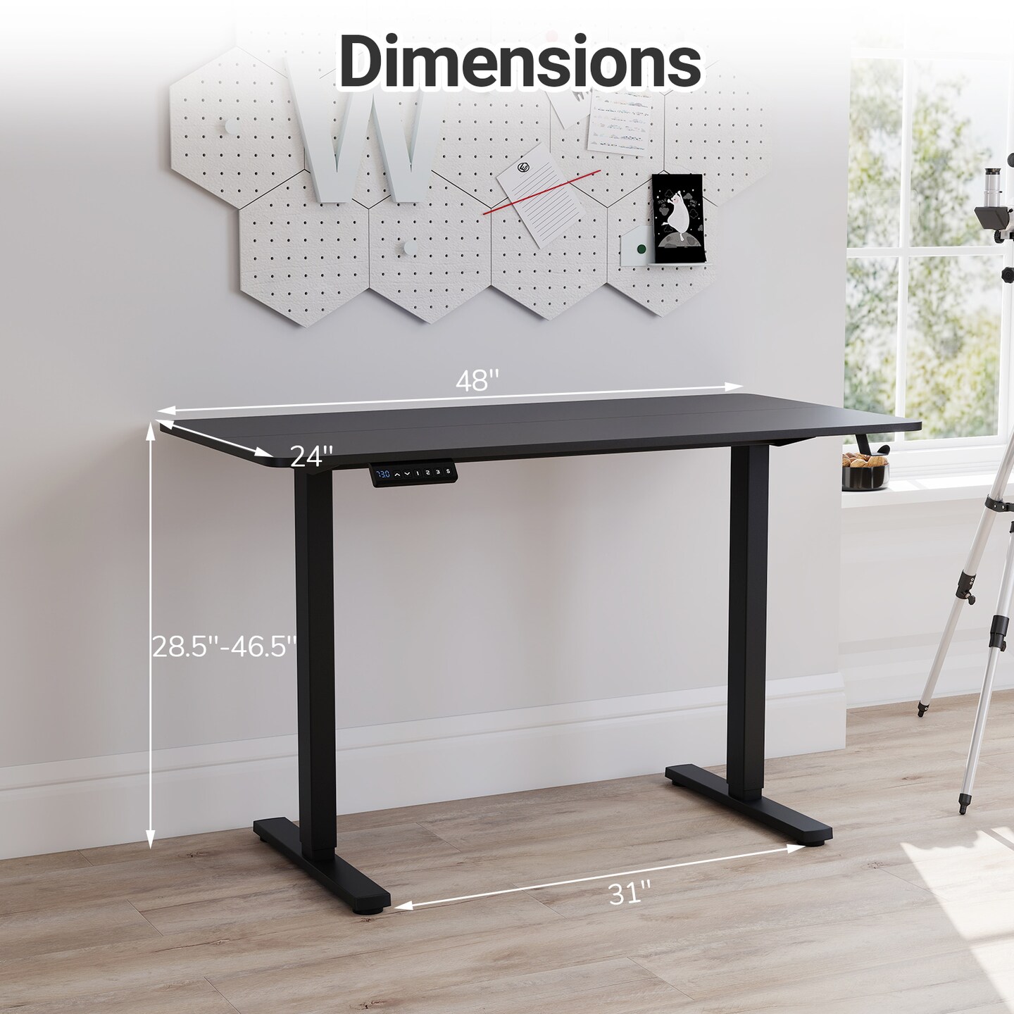 Height Adjustable Sit Stand Desk with Headphone Hook and Ties