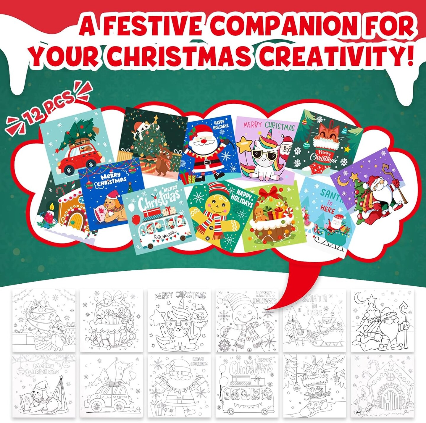 Pre Printed Canvas for Painting 12 Pcs 6 x 6 Inch (Christmas Canvas) 6"L x 6"W