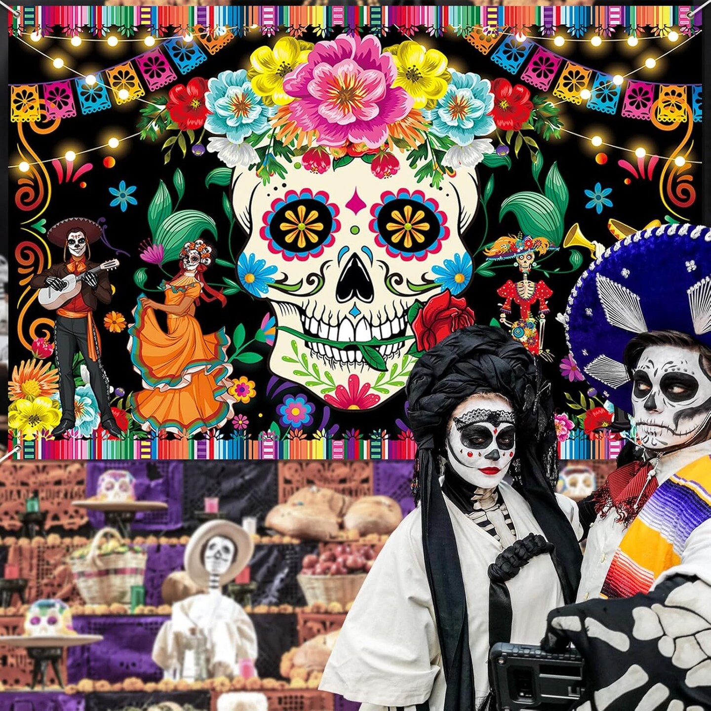 Premium Dia De Los Muertos Decorations Banner (Colorful)