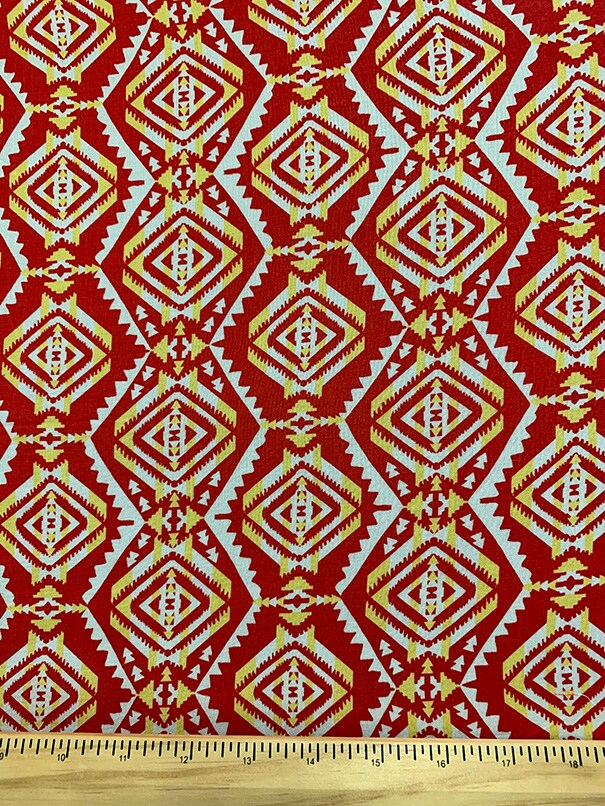 Red Multi Print Rayon Challis Fabric By the Yard