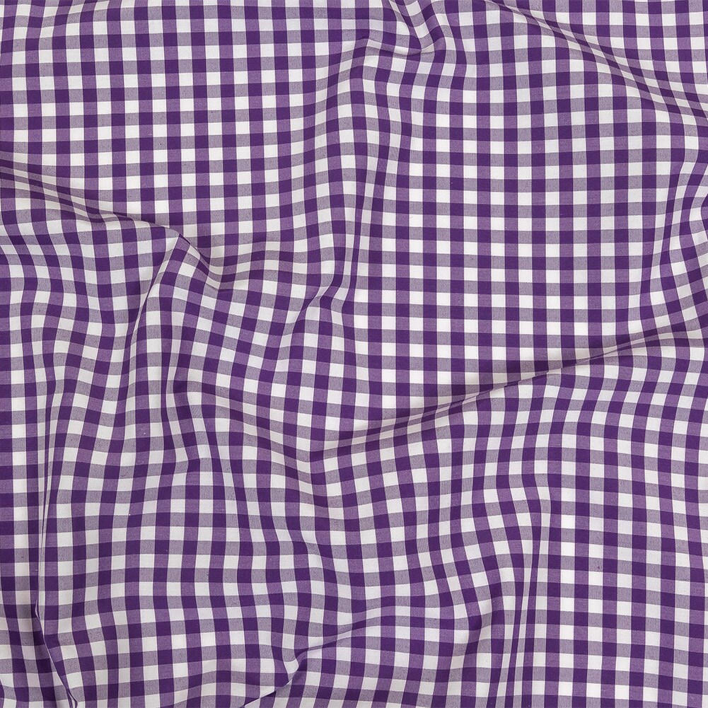 1 Yard Purple and White Checkered Cotton and Polyester Shirting Fabric