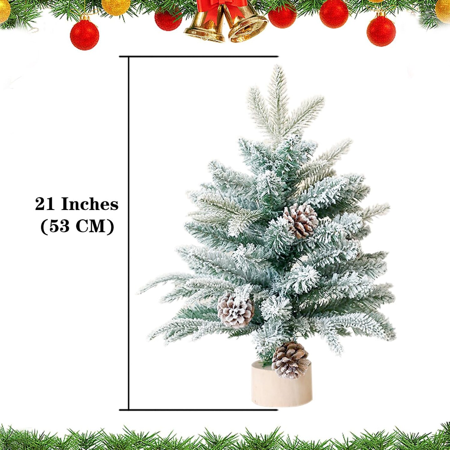 18 Inch Small Flocked Christmas Tree with Pine Cone Tabletop Decor