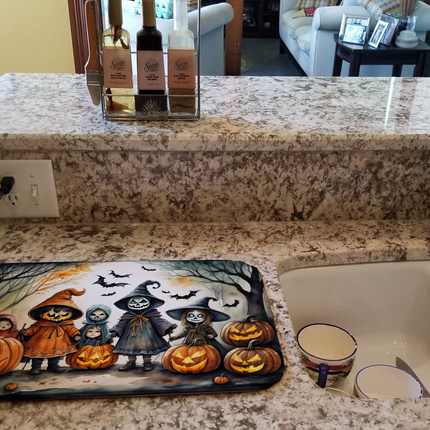 Edge Collections - 14" x 22" - Multicolor - Trick Or Treaters Halloween Dish Drying Mat - 1 Piece