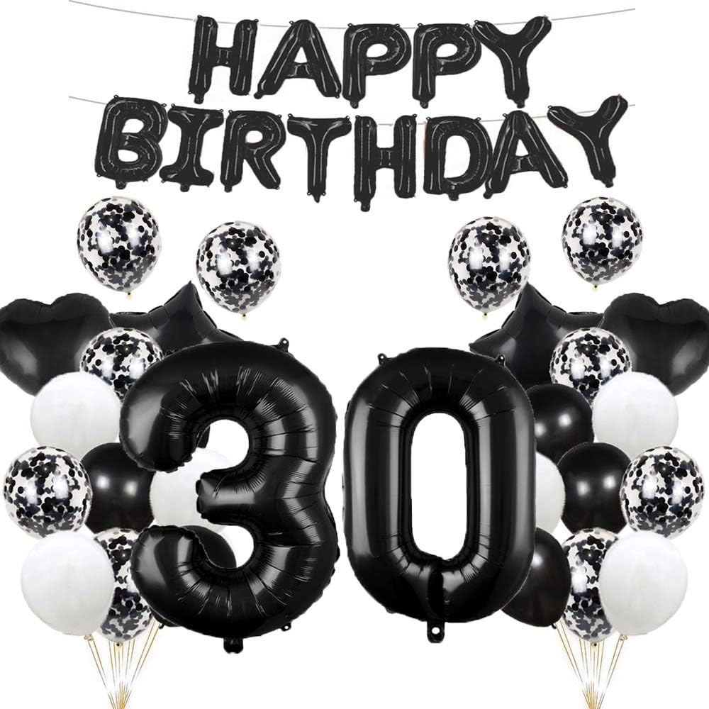 30th Birthday Balloon 30 Birthday Decorations (Black)