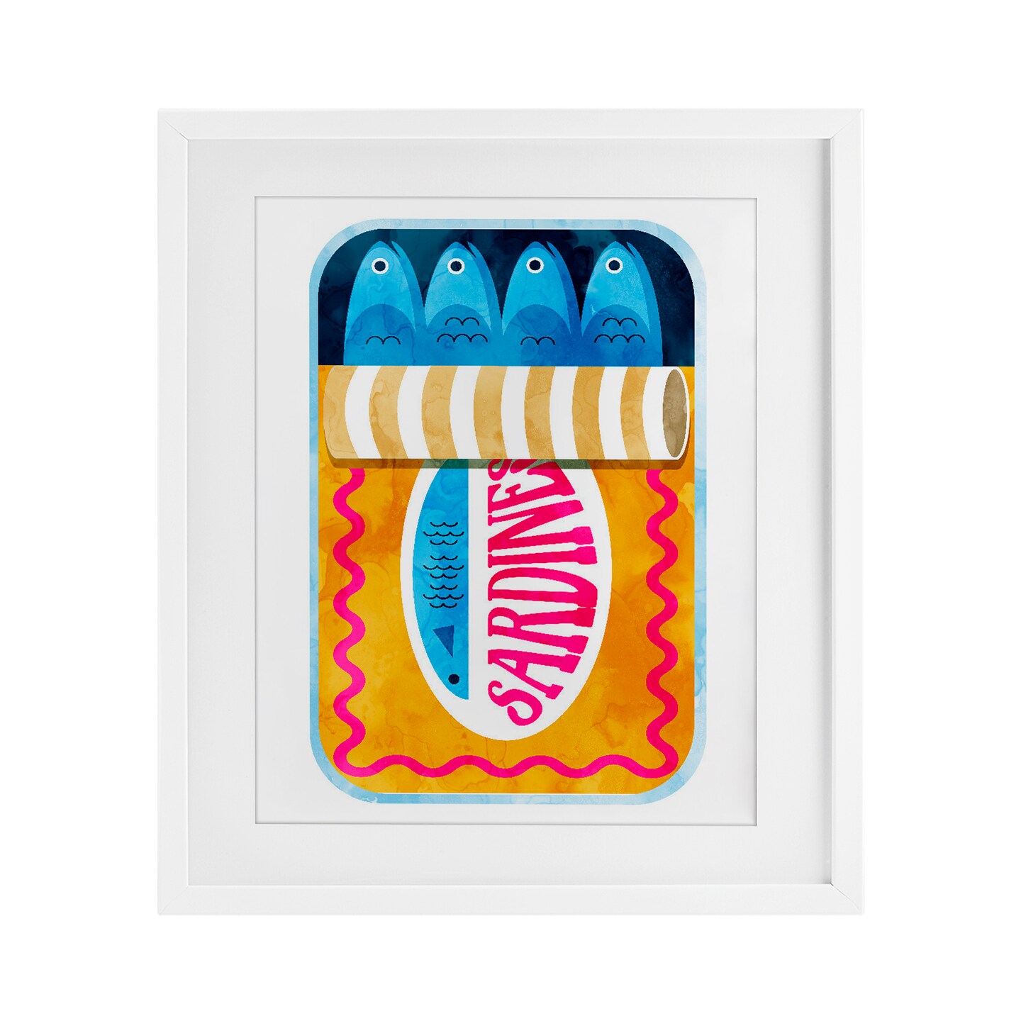 Stupell Industries Blue & Orange Canned Sardines Framed Print Under Glass, design by Lil' Rue