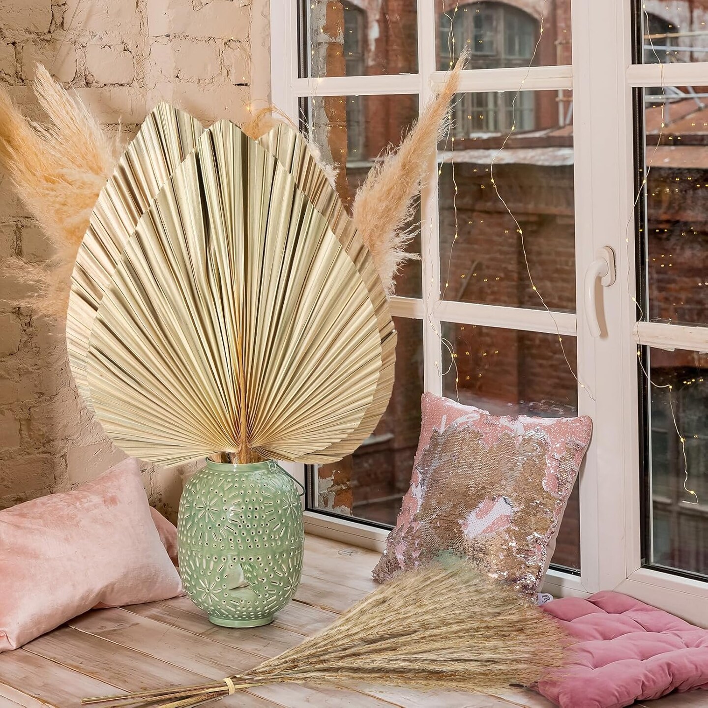 Large Dried Palm Spears Bunny Tails Pampas Reed Grass(Muliticolor)