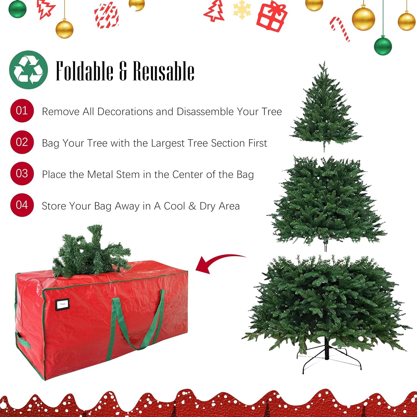 7.5 ft Christmas Tree Storage Bag (Red) 48&#x22;L x 15&#x22;W x 20&#x22;H