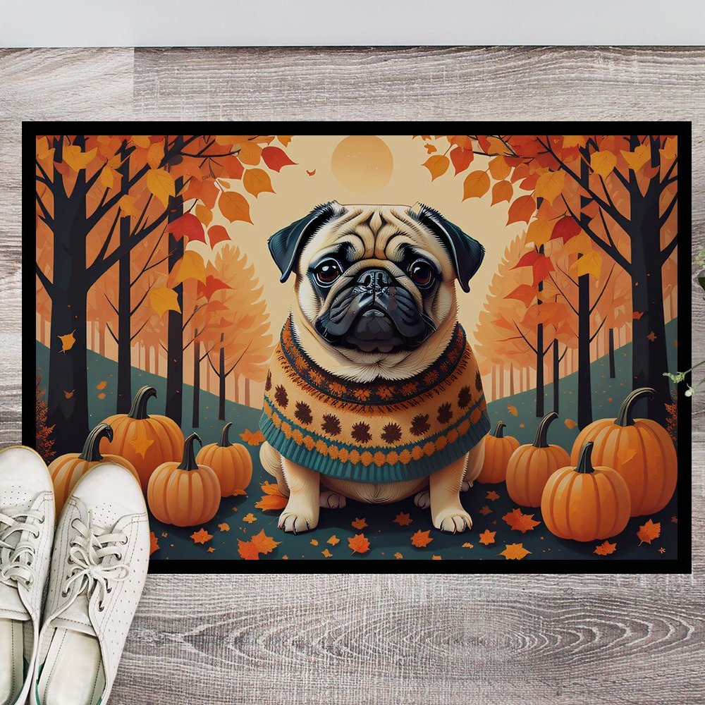 Edge Collections - 18" x 27" - Multicolor - Fawn Pug Fall Doormat Indoor Outdoor Rug - 1 Piece