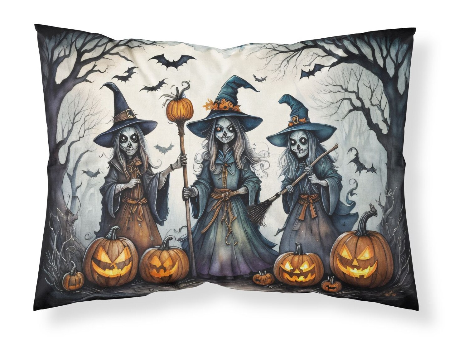 Witches Spooky Halloween Standard Pillowcase Lightweight Black & Orange Decorative Artwork