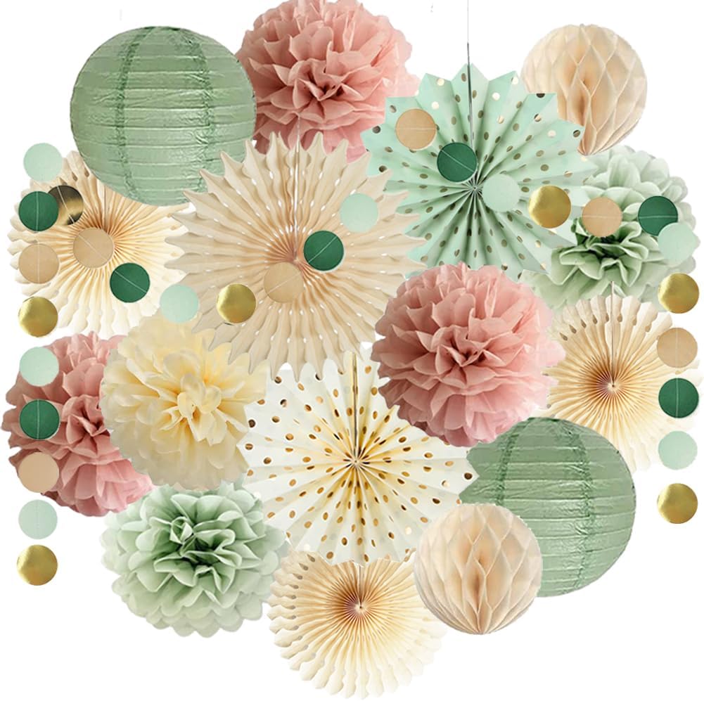 Women Girls Birthday Baby Shower Bridal Shower Wedding Party Decor(sage green, dusty pink)