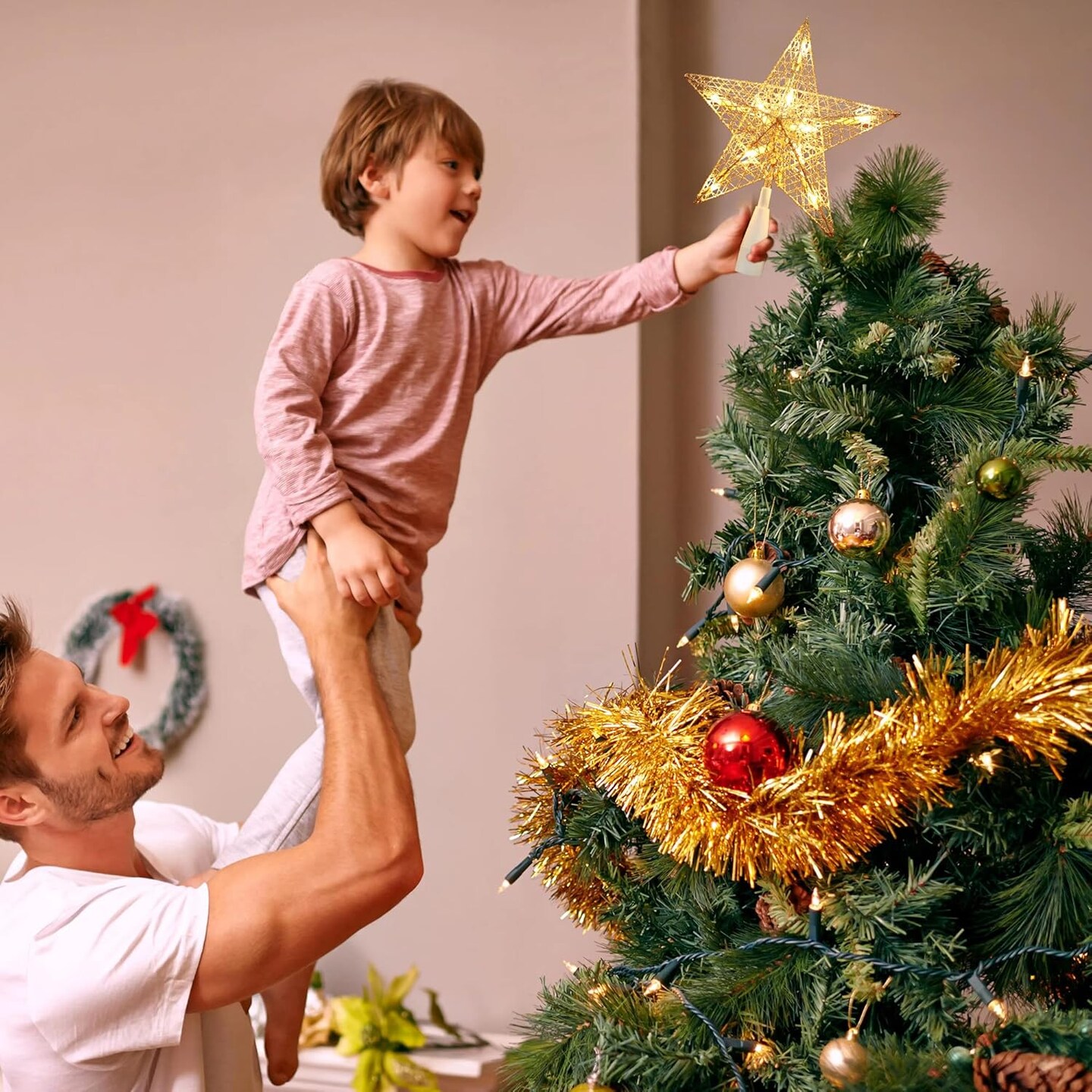 10.8 inch x 9.2inchx 1.18inch - Christmas Star Tree Topper with 10 Warm White Lights(Silver)