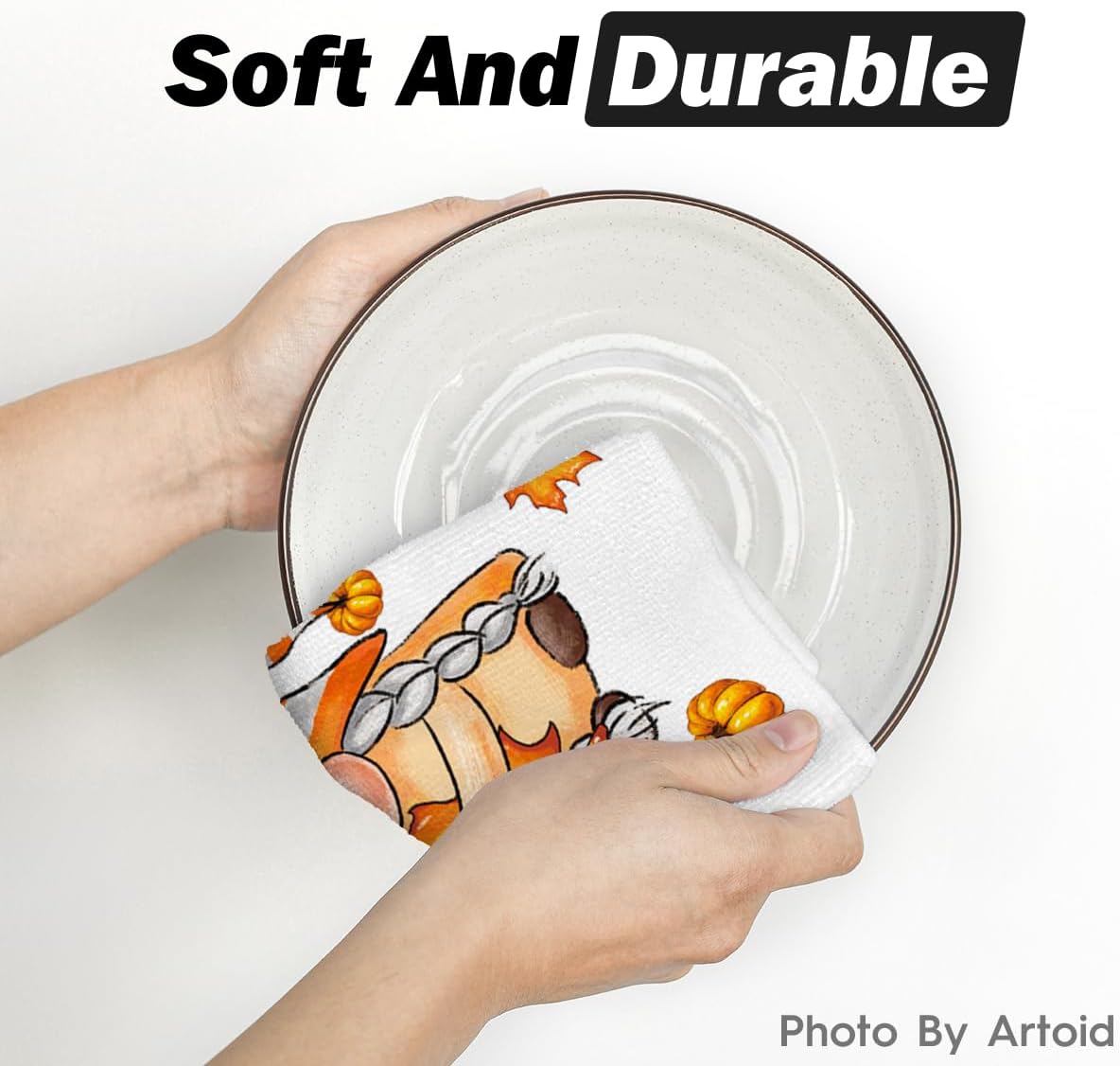 Maple Leaves Gnomes Pumpkin Fall Kitchen Towels Dish Towels(Beige)