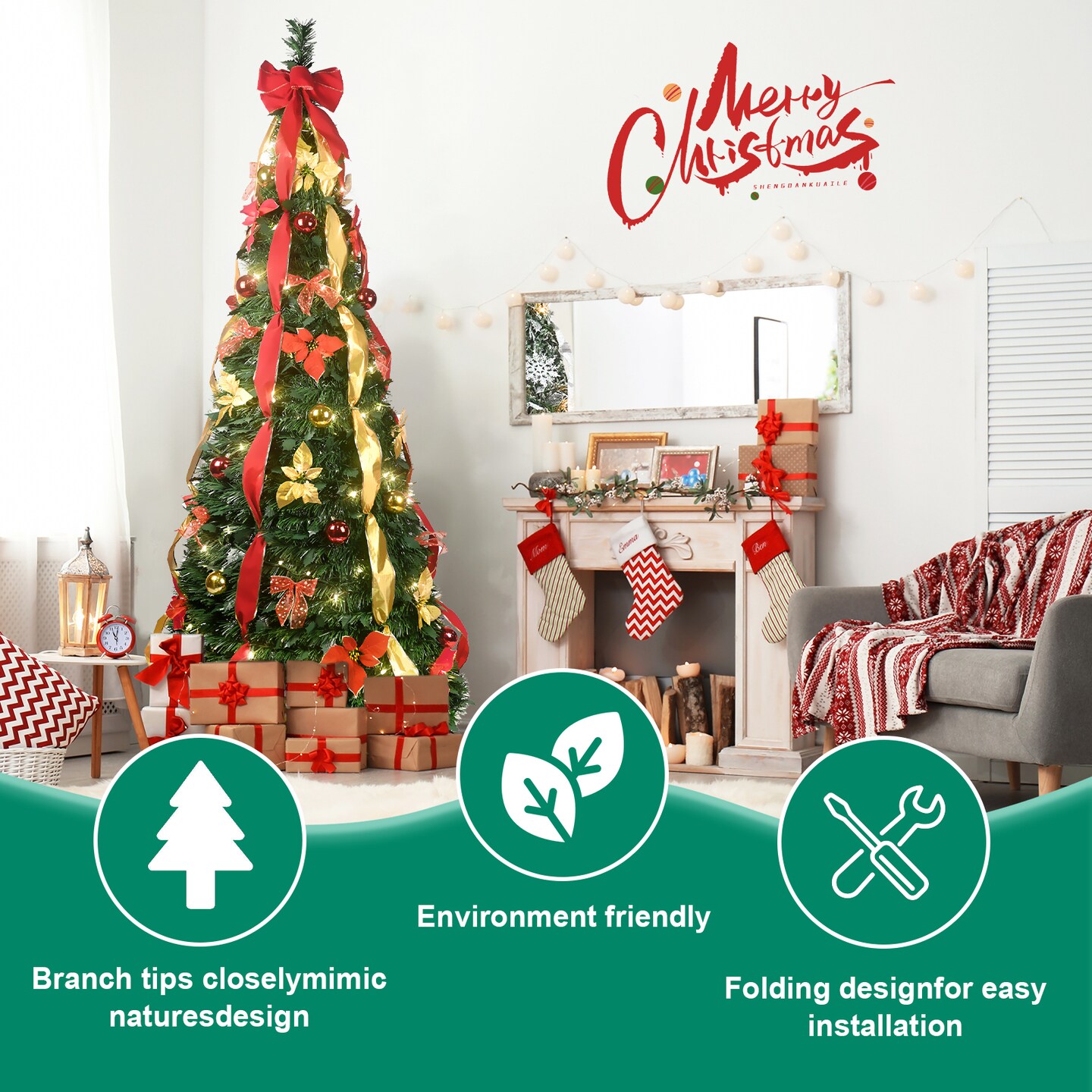 6FT Decorated Artificial Christmas Tree: Festive Lights, Ornaments &#x26; Bows - Perfect for Holiday Decor