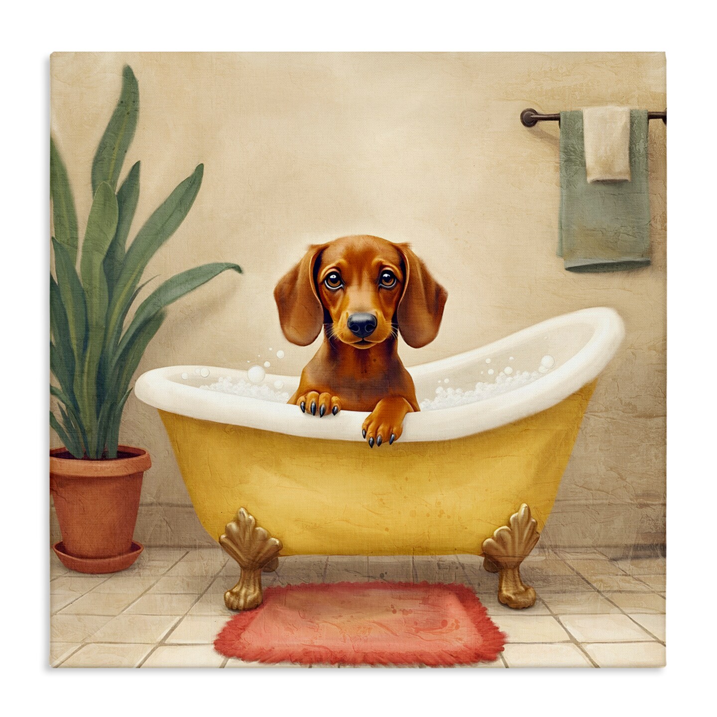 Stupell Industries Bubble Bath Brown Dog Canvas, design by Kim Allen