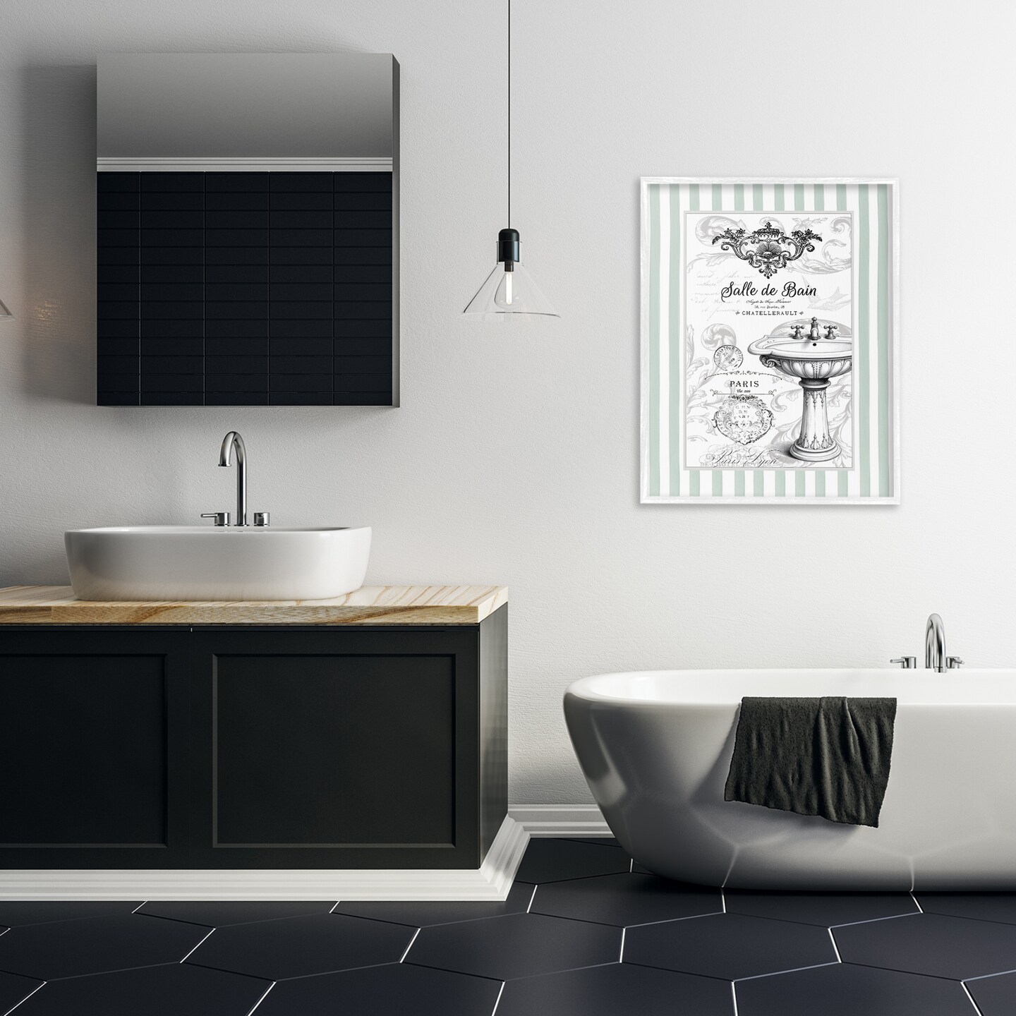 Stupell Industries French Bathroom Sink Stripes Framed Giclee, design by Lettered and Lined