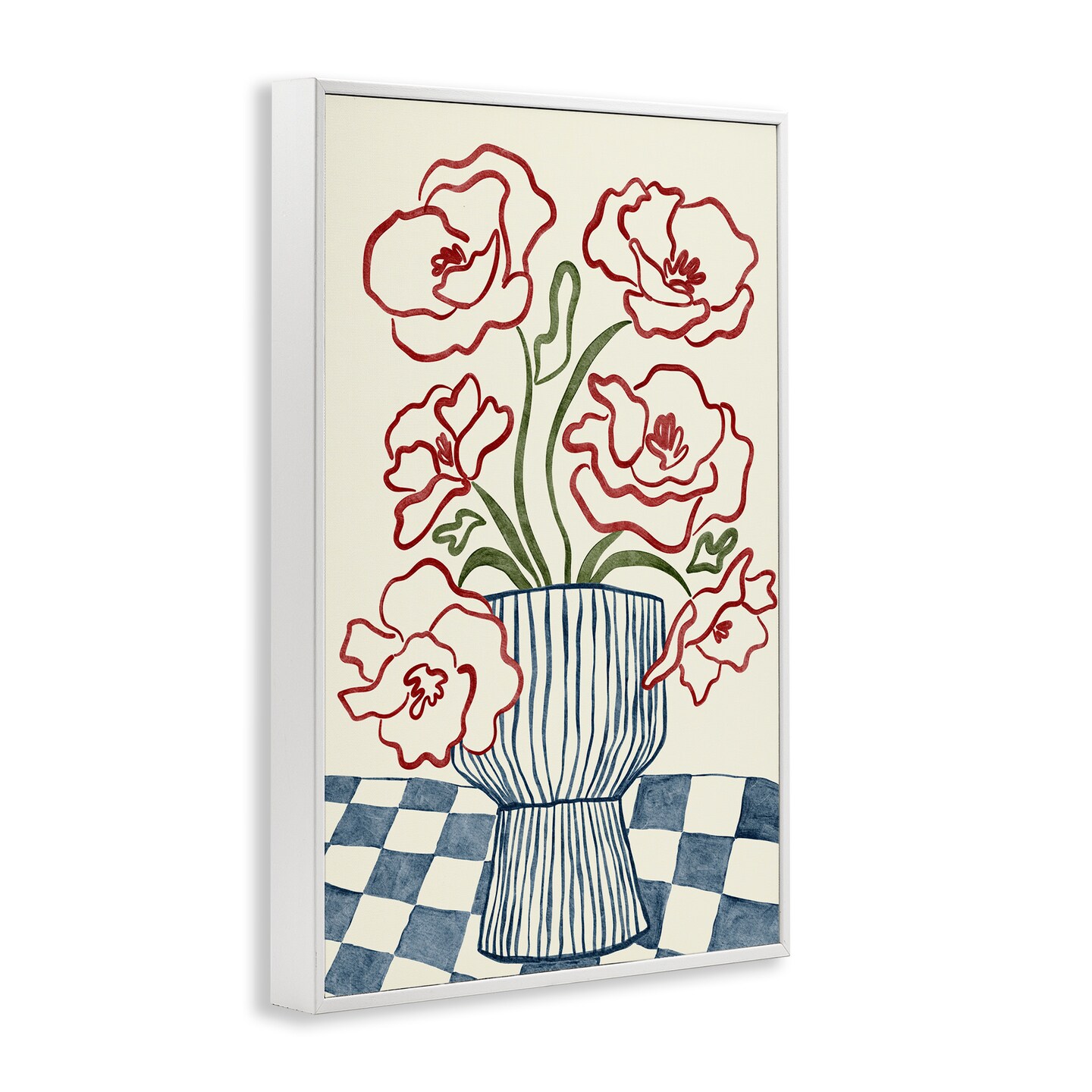 Stupell Industries Flower Vase on Minimal Checkered Framed Giclee, design by JJ Design House LLC