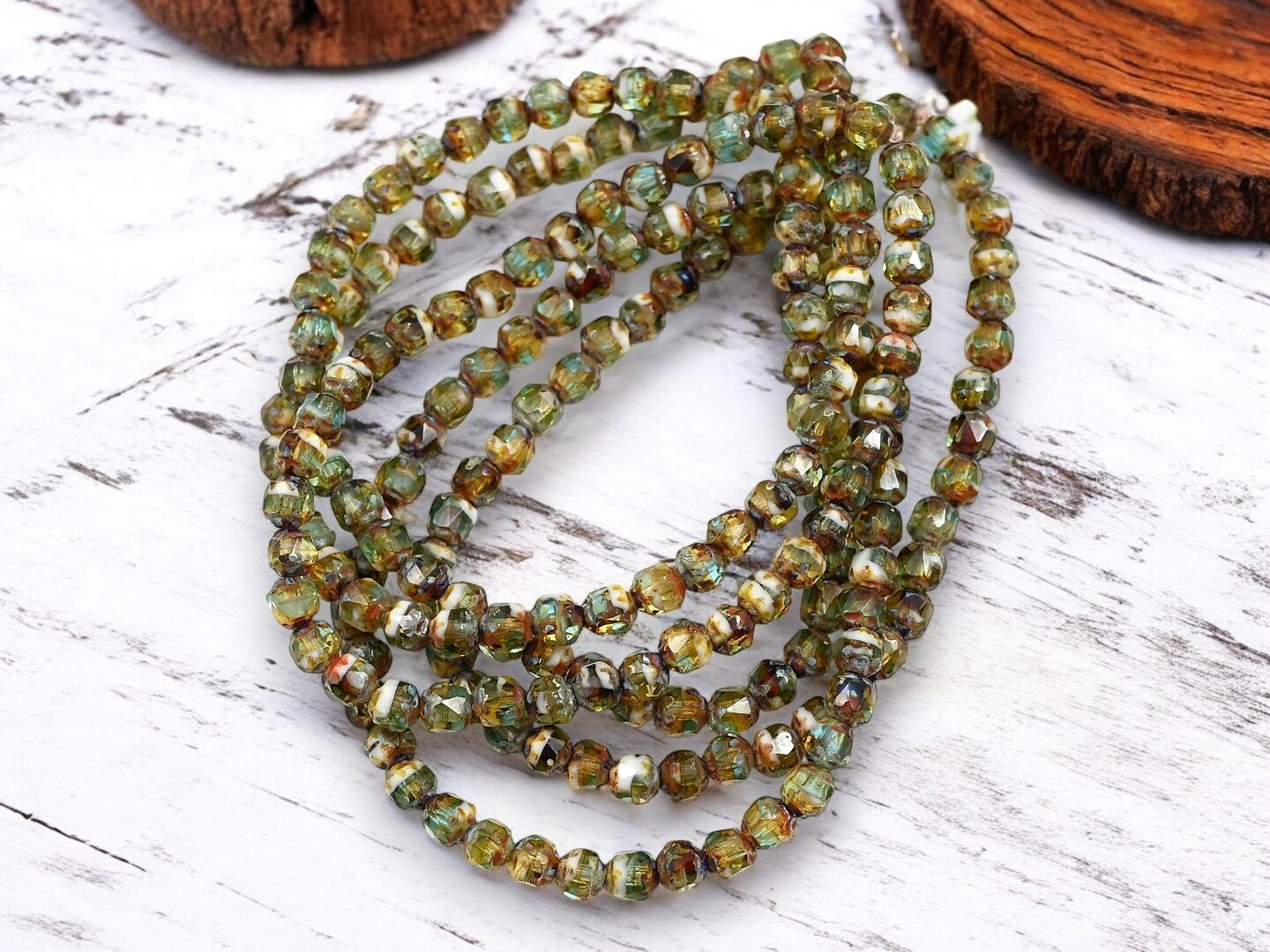 *40* 4mm Blended Green Ivory + Sky Blue Fire Polished Cathedral Beads