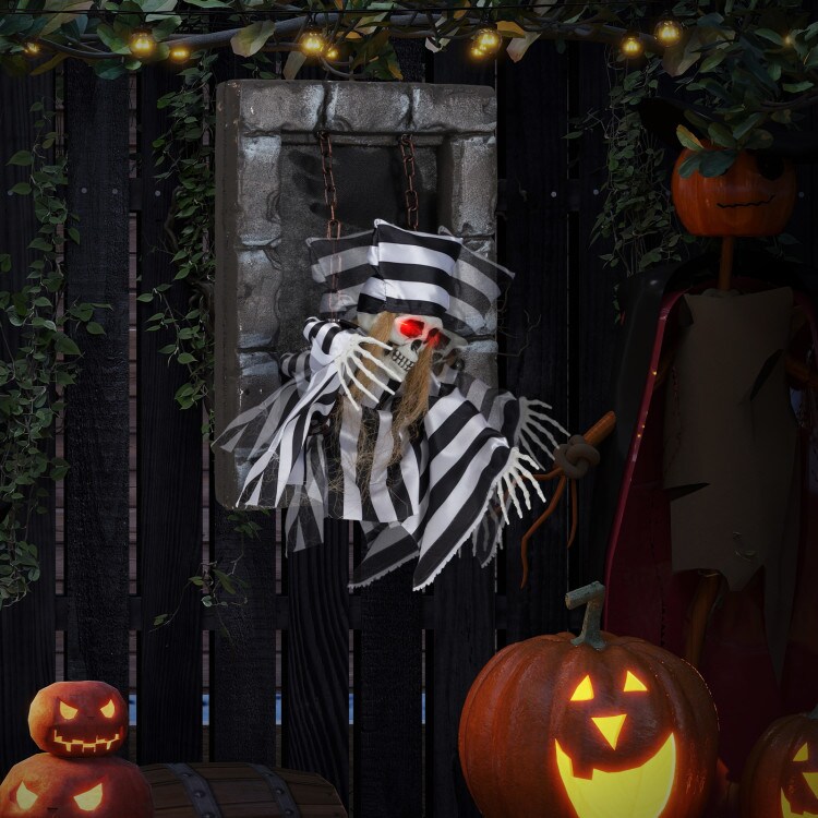 18" Animated Halloween Decoration Creepy Chained Prisoner with Red Eyes and Sound Activation