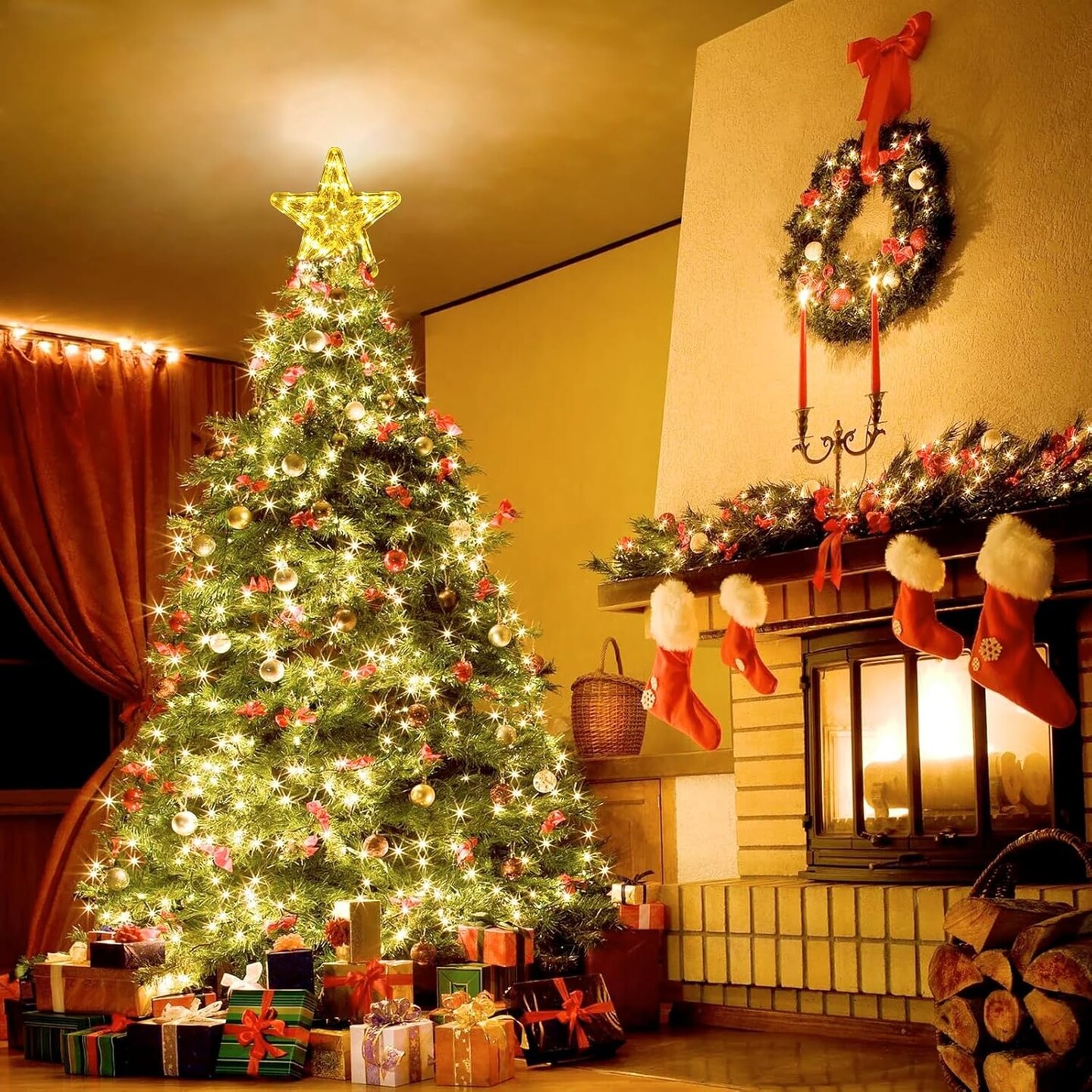 Christmas Tree Topper Lighted, 9 Inch Star-Shaped Tree Topper, Heavy-Duty Star-Shaped Decoration