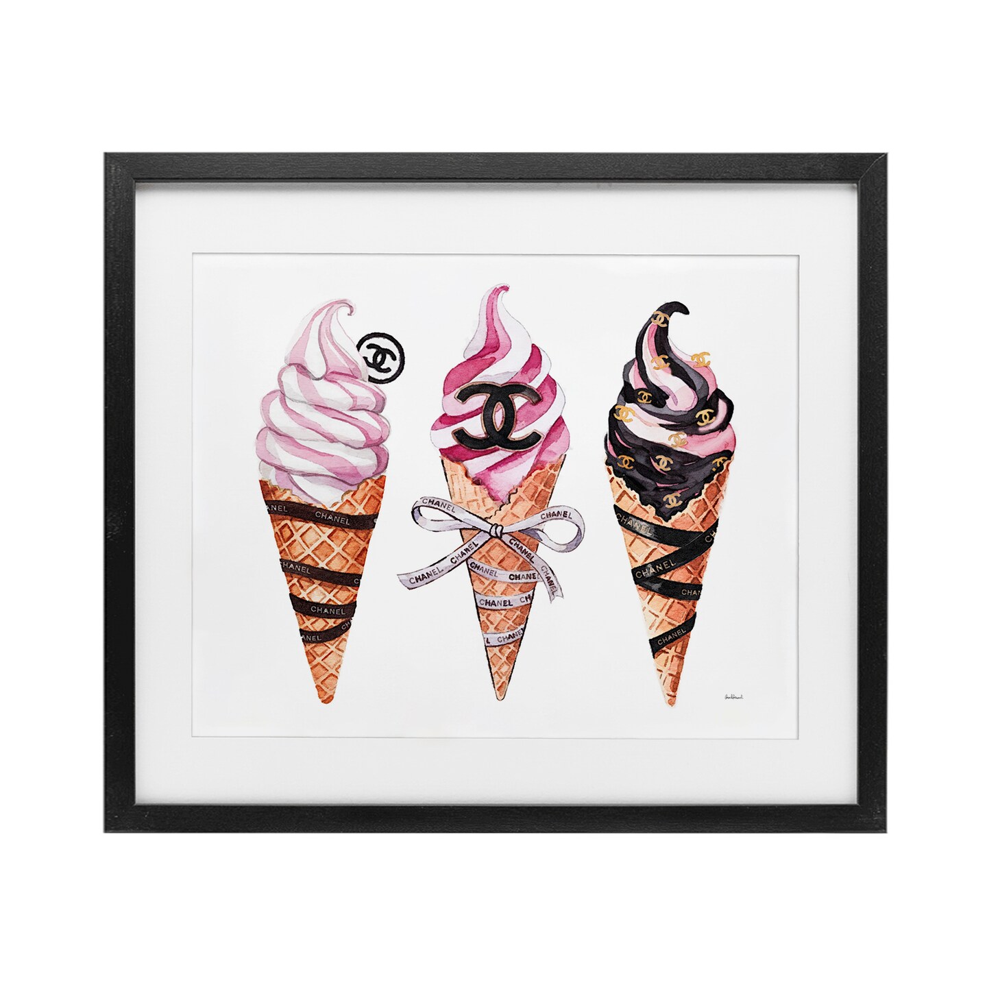 Stupell Industries Pink Glam Ice Cream Trio Framed Print Under Glass, design by Amanda Greenwood