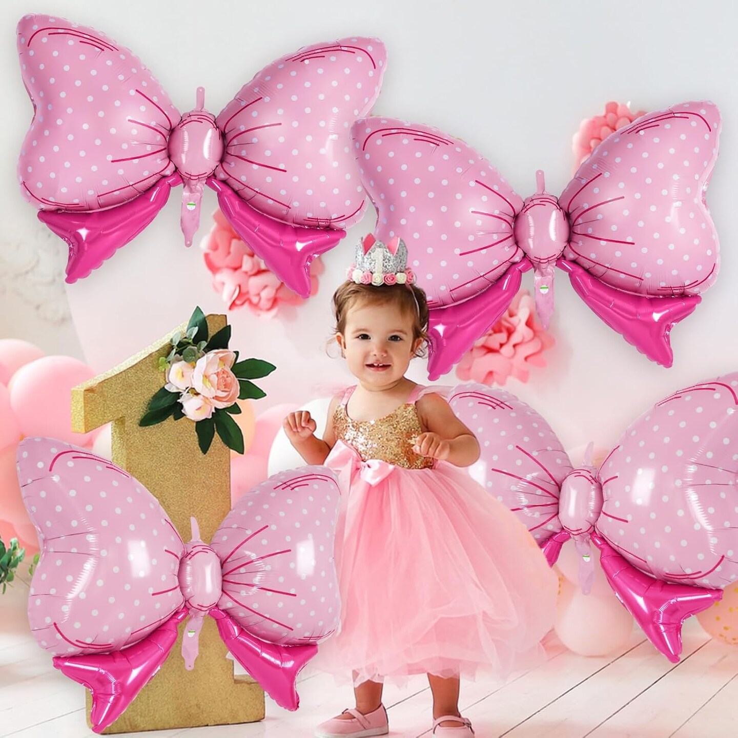 12 Pcs Pink Bow Balloons for Girls