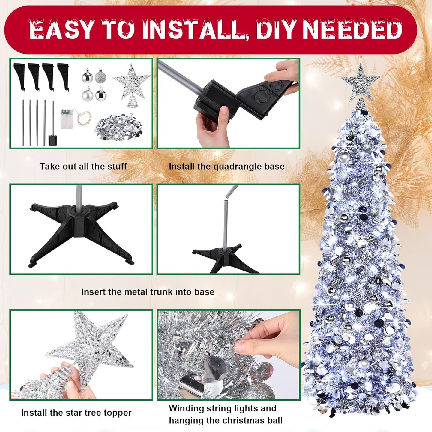 3 Pcs Pop up Christmas Tree 5ft (Silver)
