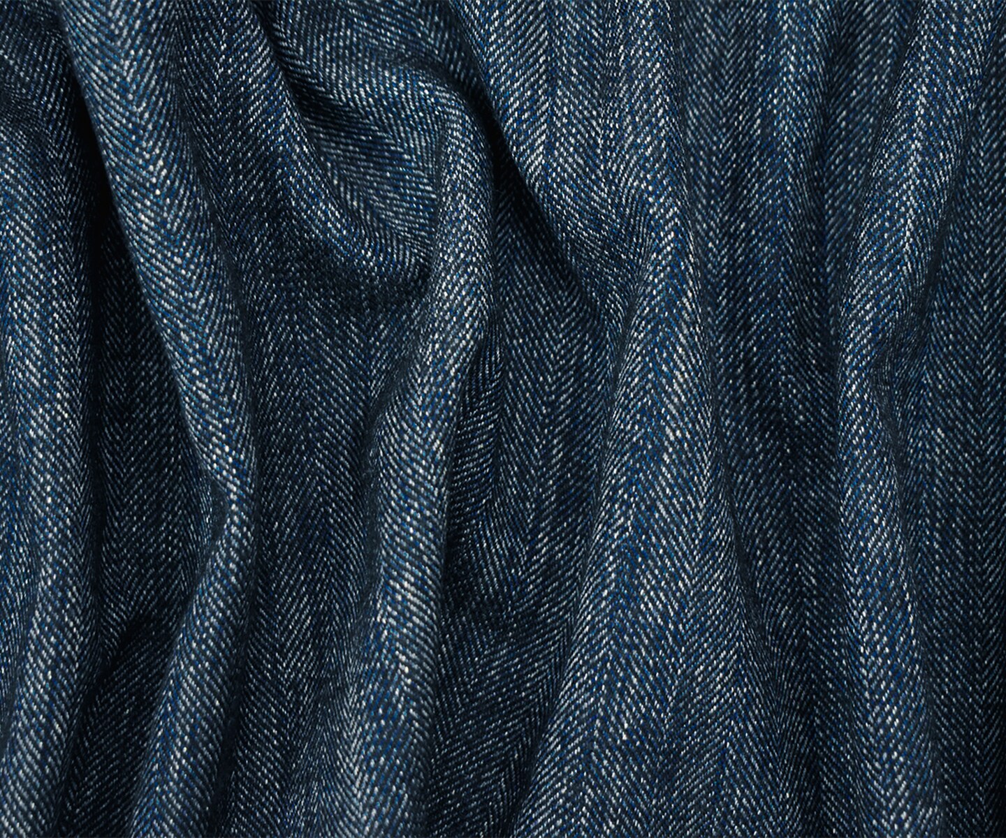 Blue-Black-White Poly-Wool Textured Herringbone Woven Suiting Fabric By the Yard