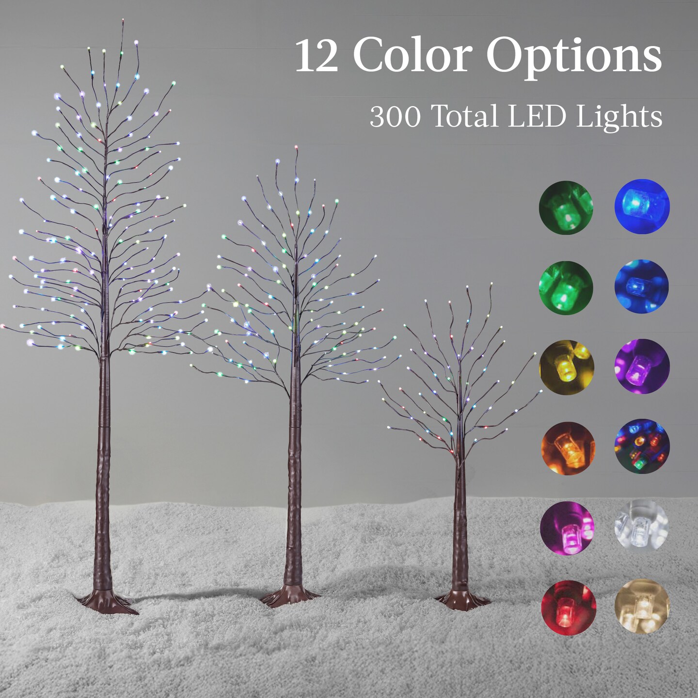 Best Choice Products Set of 3 Lighted Twig Birch Trees, 4ft, 6ft, 8ft w/ 300 LEDs, Warm White, Multicolor Lights